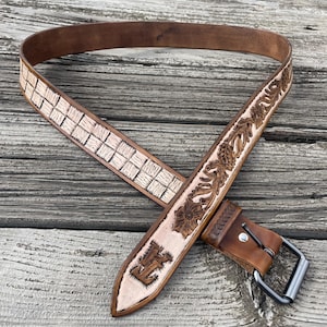 Custom western belts, hand tooled