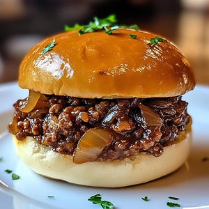 Französisches Zwiebel-Rindfleisch Sloppy Joes Rezept E-Book | Einfaches Abendessen mit Rinderhackfleisch | Komfort Essen Mahlzeit Idee | Schneller One-Pan Rezept PDF Download