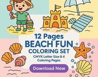 Kawaii Sea Animals Coloring Pages: Summer Beach Fun (PDF Download)