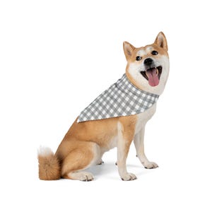 Grey Gingham Dog Bandana: Stylish Polyester Pet Accessory