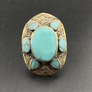 Afghani Turquoise Ring: Handmade Brass Ethnic Jewelry