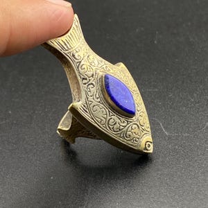 Handmade Lapis & Brass Ring: Afghan Fish Design