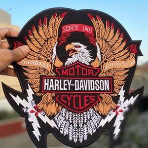 Harley-Davidson Large Eagle Wing patch, Harley Embroidery logo Iron on patch Harley-Davidson Large  Eagle Patch Motorcycle Jacket back patch