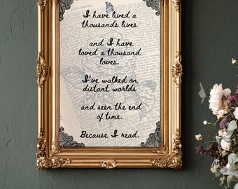 I Have Lived a Thousand Lives Book Quote Digital Print | Book Wall Art