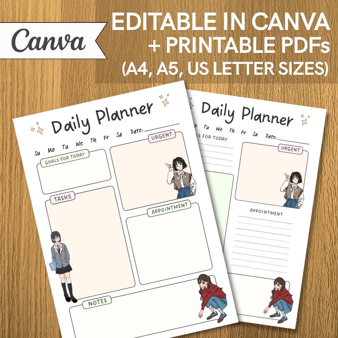 Anime Daily Planner Printable | Minimalist Canva Template (PDF) - Etsy