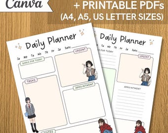 Anime Daily Planner Printable | Minimalist Canva Template (PDF)