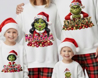 Grinch Family Matching Christmas Shirts PNG | Cute Grinch Mama Daddy Kids Design | Grinch Squad Holiday Sublimation | Funny Xmas Family