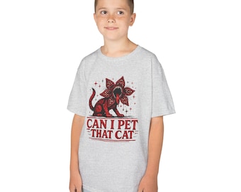 Can I Pet That Cat Kids Shirt, Funny Monster Cat Tee , Cute Spooky Cat Graphic T-Shirt, Meme Cat Shirt for Boys Girls, Fun Gift for Kids
