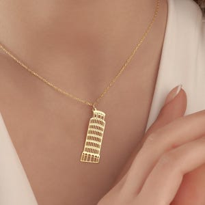 Minimalist Leaning Tower of Pisa Necklace - Gift for Architecture Lovers - 14K Gold or 925 Sterling Silver Italian Jewelry