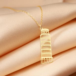 Leaning Tower of Pisa Necklace, Silver Plated Tower of Pisa Charm Necklace, Bell Tower Necklace, Italy Charm, Italy Souvenir, Italy Gift