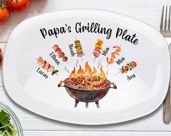 Personalized Daddy Grilling Plate, Custom BBQ Plate with Kids Faces, Father Gift F1083