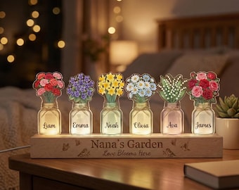Custom Grandma's Garden Birth Month Flowers Night Light, Acrylic LED Light, Mother Lamp, Grandma Gift from Grandkids, Mother's Day Gift F933