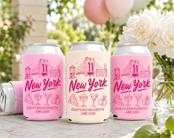 New York Bachelorette Can Cooler - Custom Nyc Bachelorette Party Favors - Personalized Cozies in Regular and Slim Size WD548