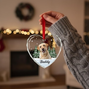 Décoration personnalisée avec photo d'animal de compagnie : monument commémoratif de chien et de chat personnalisé, verre en forme de coeur - cadeau de sympathie pour la perte d'un animal de compagnie G-P8 image 5