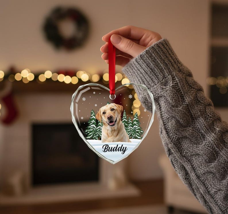 Décoration personnalisée avec photo d'animal de compagnie : monument commémoratif de chien et de chat personnalisé, verre en forme de coeur - cadeau de sympathie pour la perte d'un animal de compagnie G-P8 image 5