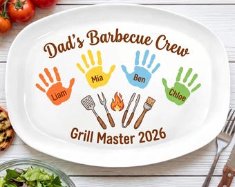 Personalized Dad Grilling Plate, Custom BBQ Platter, Fathers Day Gift, Grill Plate with kids name, Papa 2026 Gift, Grandpa Plate F1073