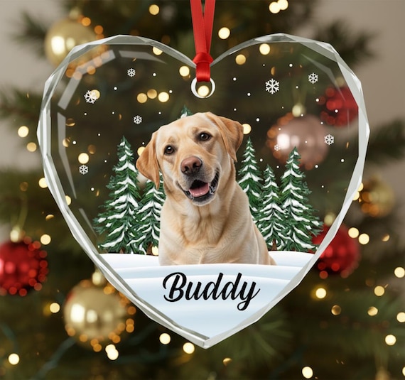 Personalized Pet Photo Ornament: Custom Dog Cat Memorial, Heart Shaped Glass - Sympathy Gift For Loss of Pet G-P8
