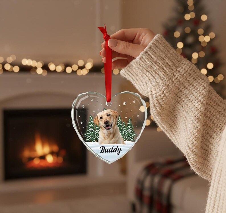 Décoration personnalisée avec photo d'animal de compagnie : monument commémoratif de chien et de chat personnalisé, verre en forme de coeur - cadeau de sympathie pour la perte d'un animal de compagnie G-P8 image 3