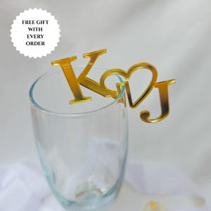 Personalised Acrylic HEART Glass Markers | Custom Initial Drink Tags | Laser Cut Wedding Cocktail Name Charms | Rim Drink Tags