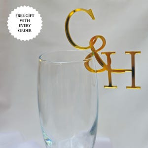 Personalised Acrylic Glass Markers | Custom Initial Drink Tags | Laser Cut Wedding Cocktail Name Charms | Rim Drink Tags