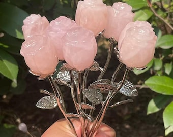 Handgesneden roze rozenkwartskristal, rozenbloem, woondecoratie cadeau (1 stuks)