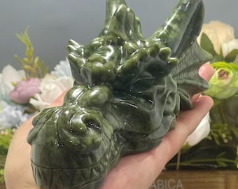 6インチのネフライト翡翠ドラゴンスカルクリスタル彫刻 - Etsy 日本