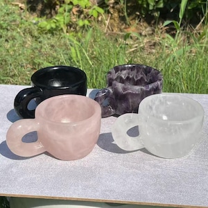 3.4“Natural crystal quartz, Hand carved Crystal cup ,Crystal coffee cup, Crystal cup gift, Woman&#39;s gift,Children&#39;s gift,Love gift, healing