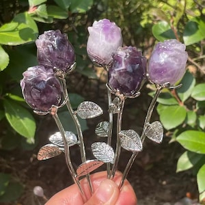 6" Natural Amethyst Rose, Hand Carved Crystal Gemstone