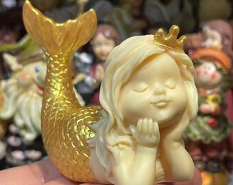 Hand Carved Tagua Nut Mermaid Figurine, 3" Home Decor