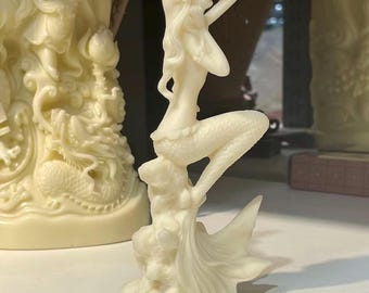 Hand Carved Tagua Nut Mermaid Figurine, 5.6"