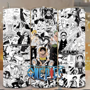 One Piece Tumbler PNG | Anime 20oz Skinny Wrap | Luffy Manga Style Cup Design | Sublimation Download | Digital File for Fans