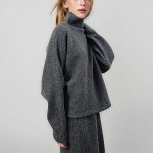 Turtleneck Knit Skirt Set – 2 Piece Cropped Sweater Outfit for Women, Batwing Sleeve Top & Mini Skirt, Cozy Fall Knitwear