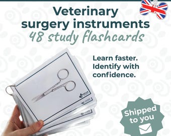 Laminierte Karteikarten für chirurgische Instrumente | Lernhilfe für Studierende der Veterinärmedizin und Medizin