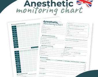 Karta monitorowania znieczulenia | Karta rejestracji znieczulenia weterynaryjnego | Plik PDF do druku dla klinik weterynaryjnych i studentów (format A4 + US Letter)