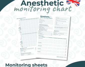 Narkoseüberwachungsbogen | Narkoseprotokoll für Tiere | Druckbare PDF-Datei für Tierkliniken und Studierende (A4 + US Letter)