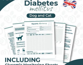 Diabetes-Pflegepaket für Haustiere – Diabetes-Mellitus-Ratgeber, Blutzucker-Protokollblätter, Glukosekurven für Hunde und Katzen