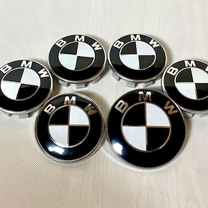BMW Set of Emblems and Wheel Caps E36 E46 E39 E60 E65 E87 E90 Black and White Front and Back Badge