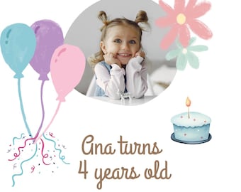 Modello modificabile per invito di compleanno per bambini in Canva | Biglietto digitale personalizzabile | Coniglietto acquerello | Download immediato