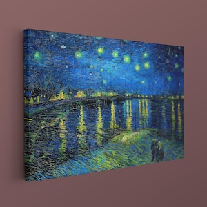 Van Gogh Starry Night Over the Rhône Canvas Print Poster, Famous Impressionist Painting, Starry Sky Wall Art, Museum Quality Decor