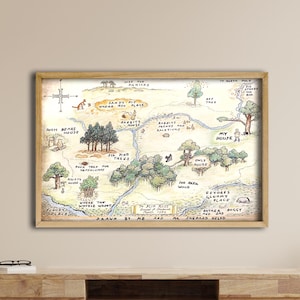 Winnie the Pooh 100 Acre Wood Map Canvas, Vintage Storybook Illustration, Nursery Wall Art, Classic Children’s Room Decor