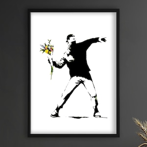 Banksy Flower Thrower Canvas Wall Art, Street Art Graffiti Print, Urban Modern Wall Decor, Banksy Flower Bomber Poster