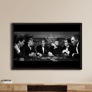 James Bond Poker Scene Wall Art – Black & White Casino Print – 007 Movie Poster, Vintage Hollywood Spy Decor for Home Theater