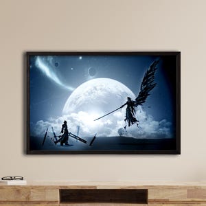 Final Fantasy 7 Sephiroth vs Cloud Canvas Wall Art, Fantasy Battle Scene Print, Gaming Room Decor, Anime Game Poster, Gamer Gift