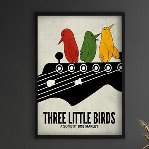 Drei kleine Vögel Wandkunst - Reggae Musik inspiriertes Poster - Vintage Bob Marley Stil Leinwanddruck - Musiklehrer Geschenk - Retro Wohnkultur