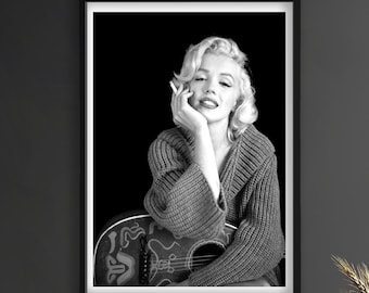 Marilyn Monroe Black and White Canvas Wall Art, Vintage Hollywood Glamour Print, Iconic Fashion Poster, Framed Wall Decor Gift