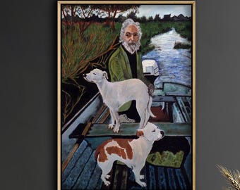 Goodfellas Old Man and Dogs Painting Poster, Retro Movie Art Print, Vintage Dog Wall Art, Old Man Boat Scene Canvas, Classic Film Decor