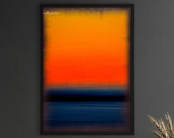 Mark Rothko Blue Orange Framed Canvas Painting, Abstract Wall Art