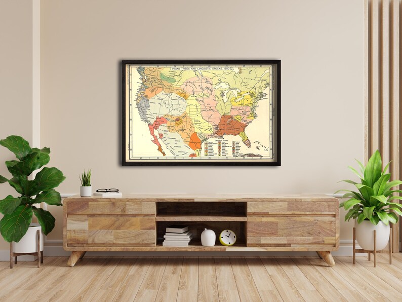Vintage Indian Tribes Map 1650, Native American Linguistic Stocks ...