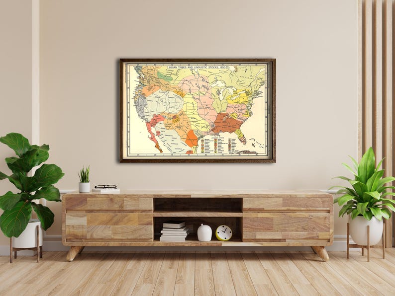 Vintage Indian Tribes Map 1650, Native American Linguistic Stocks ...