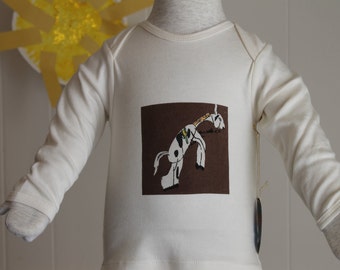 Shanie & Sallie Organic Cotton Long Sleeve Tee W/ 1950's Botanical Dye HORSE Print